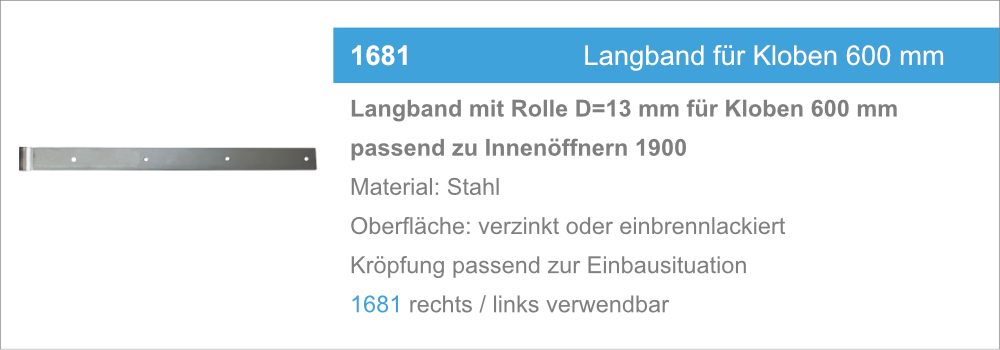 1681 Langband für Kloben 600 mm